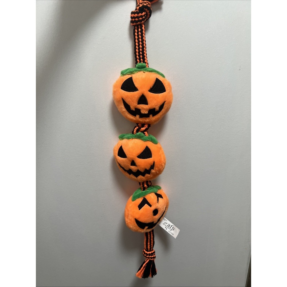 AFP Spooky Village Pet Toy Halloween Plush Pumpkins Squeakers with Knot Ends